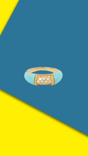 Bague 49.5 Bague Jonc Turquoise Diamants Or Jaune 18 Carats 58 Facettes B362C