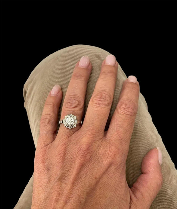 Bague 54 Bague de fiançailles en filigrane avec plaque de diamant Art Déco 58 Facettes