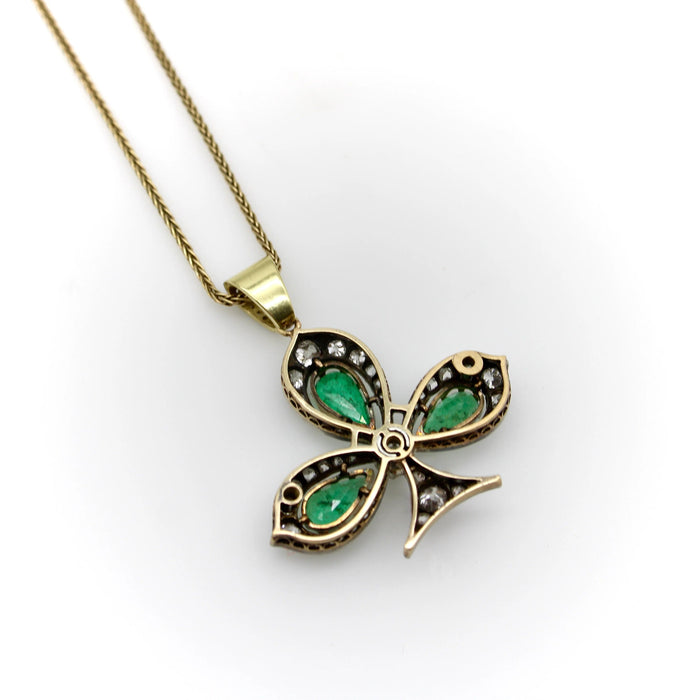 Pendentif Victorian Silver Front 18K Gold Back Diamond and Emerald Shamrock Pendant 58 Facettes