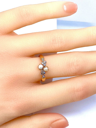 Gullring med perler og diamanter ca. 1900 