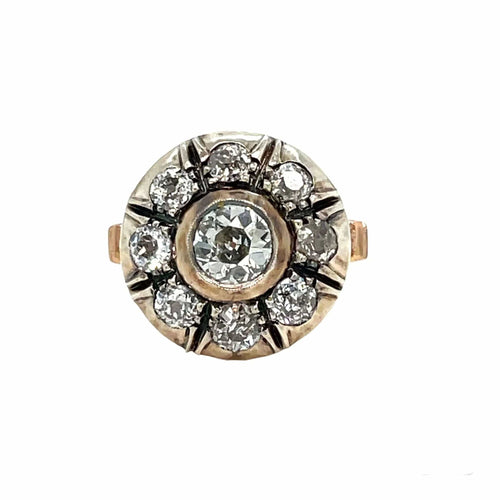 Bague Ensemble bague et boucles d'oreilles victoriennes en or et argent avec diamants 58 Facettes