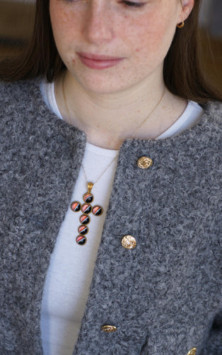 Agate Cabochon korshänge i gult guld