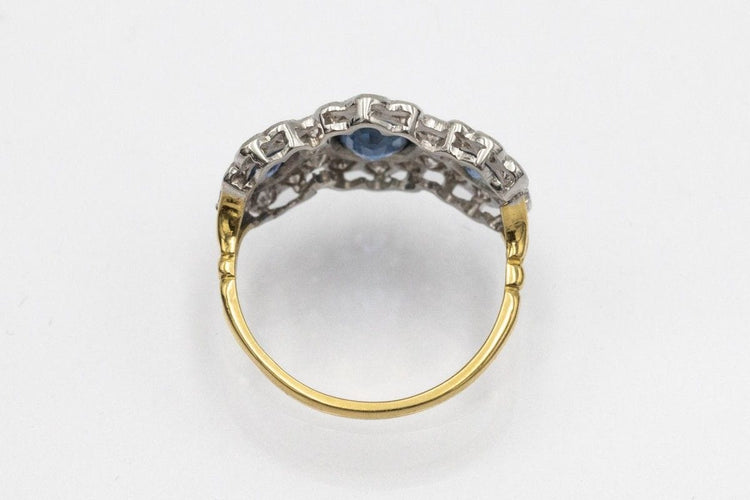 Bague Bague élégante en or blanc et jaune 18k avec saphirs et diamants 58 Facettes 11722