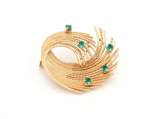 Broche vintage broche epingle tourbillon torsadee or emeraudes 58 Facettes 260447