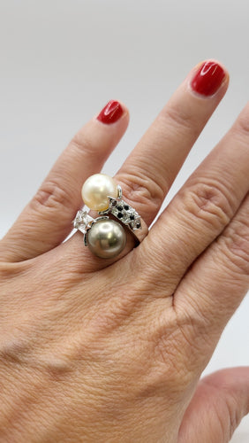 Bague 57 Bague Toi & Moi perles et diamants 58 Facettes