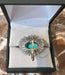 Bague 57 Bague pompadour cabochon turquoise diamants platine or blanc 58 Facettes B338