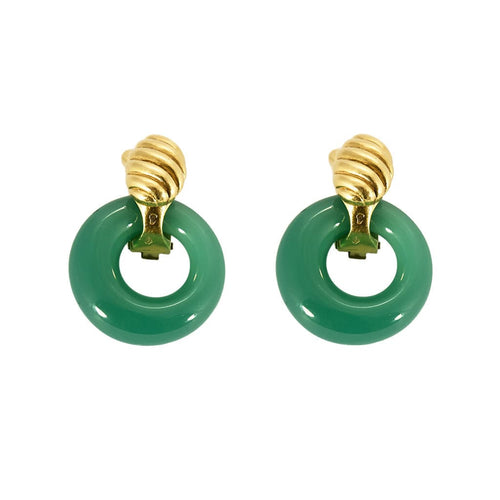 Boucles d'oreilles VAN CLEEF & ARPELS - Paire de boucles d'oreilles en or jaune, chrysoprases et hématites 58 Facettes