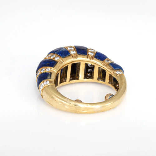 Bague 49 Bague dôme vintage en lapis-lazuli et diamants des années 70, or jaune 18 carats 58 Facettes G13741