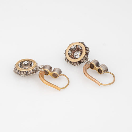 Boucles d'oreilles Boucles d'oreilles pendantes en or 14 carats avec diamants de 2,50 ct et pierres précieuses de style victorien antique 58 Facettes G13932