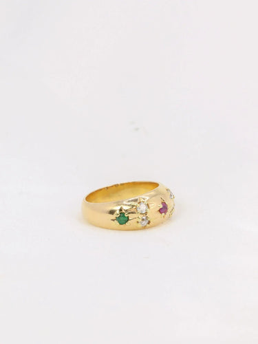 Bague Bague jonc vintage or émeraudes rubis diamants 58 Facettes J177