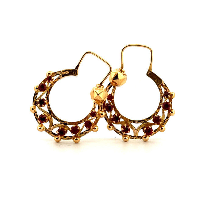 Boucles d'oreilles Créoles Or Jaune 18k & Rubis 58 Facettes 2-BOC1-GS36006