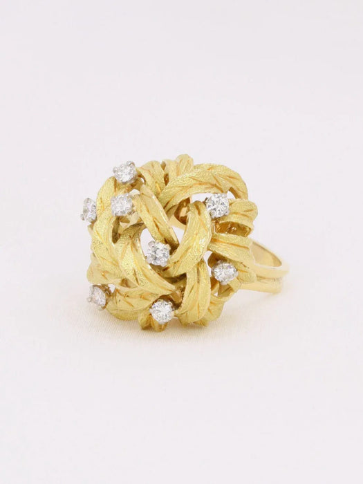 Bague Bague dome fleur or jaune diamants 58 Facettes J604