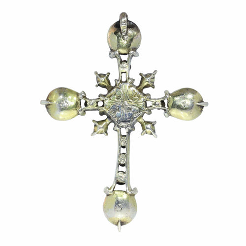 Pendentif Croix d'argent rococo des années 1750 58 Facettes 24121-0345