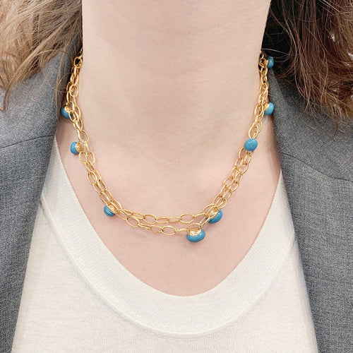 Collier Sautoir Pomellato, "Capri", or rose, céramique turquoise. 58 Facettes 33660