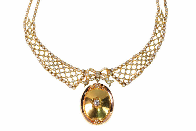 Collier Collier en diamant victorien : un chef-d'œuvre luxueux en or et perles 58 Facettes 24211-0279
