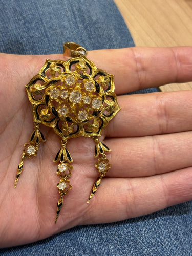 Pendentif Exceptionnel ensemble transformable XIXᵉ – Or 18k , émail noir et diamants taille ancienne 58 Facettes