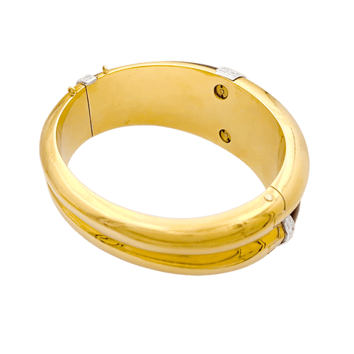 Bracelet Bracelet ouvrant, or jaune, oeil de tigre et diamants. 58 Facettes 34624