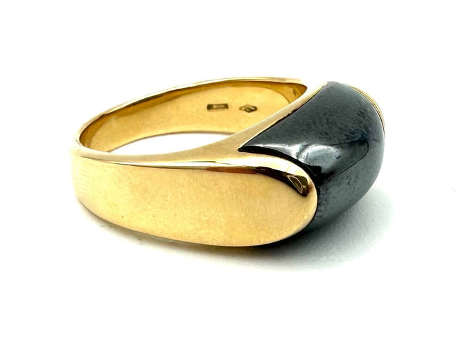 Bague 55 BVLGARI. Collection "Tronchetto", bague en or jaune et hématite 58 Facettes