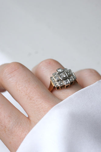 Bague 62 Bague Art Déco Tank Escalier or rose, platine, diamants 58 Facettes