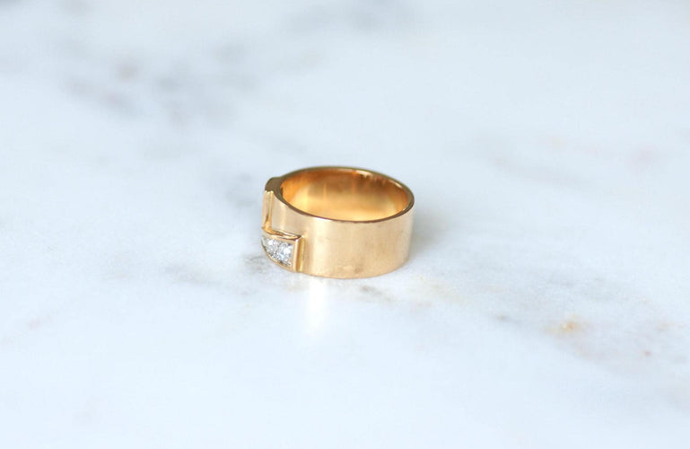 Bague 53 Bague Bandeau Lettre Initiale L Diamants sur Or rose 58 Facettes