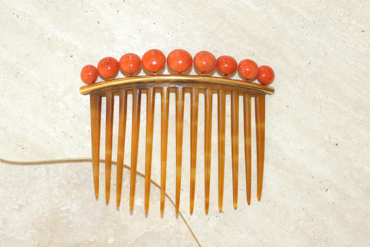 Peigne à Cheveux Ancien Corail Or Jaune 58 Facettes