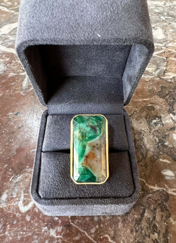 Bague 52 Bague Emeraude quartz rectangulaire Or jaune dépoli 58 Facettes B147