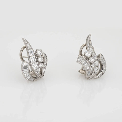 Boucles d'oreilles 1.25ct Mixed Cut Diamond Earrings Mid Century Platinum Fine Estate Jewelry 58 Facettes G13530