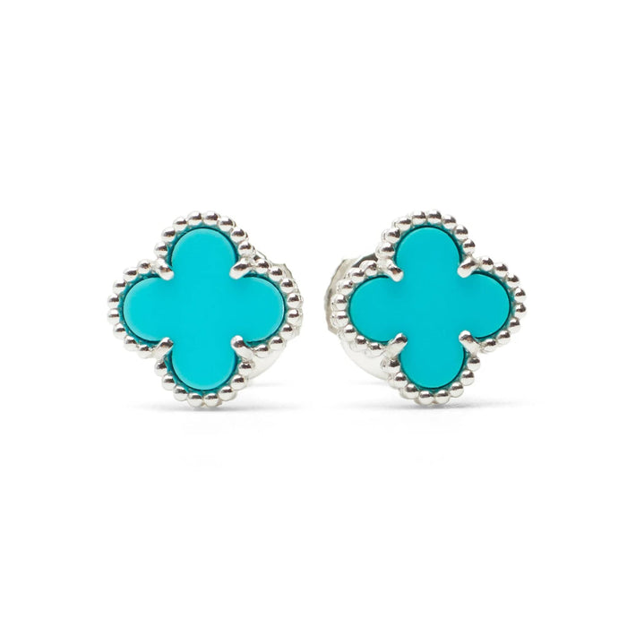 Boucles d'oreilles Boucles d’oreilles Van Cleef & Arpels Sweet Alhambra turquoise en or blanc 58 Facettes