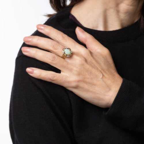 Bague Bague vintage en or jaune 18 carats avec opale et diamants, style années 70, taille 7,25, bijou de cocktail 58 Facettes G13863