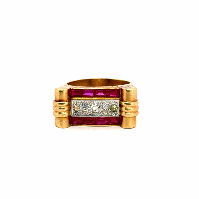 Bague 61 Bague Tank Or Jaune Rubis & Diamant 58 Facettes 104-GS38443