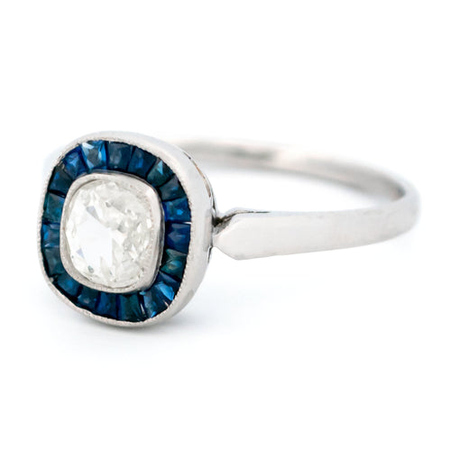 Bague 53 Diamond Sapphire Platinum Halo Ring 58 Facettes 38D54FF352D5479DBFF158C1A31D0550