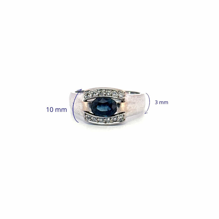 Bague 54 Chevalière or blanc saphir diamants 58 Facettes 1-GS32128-01