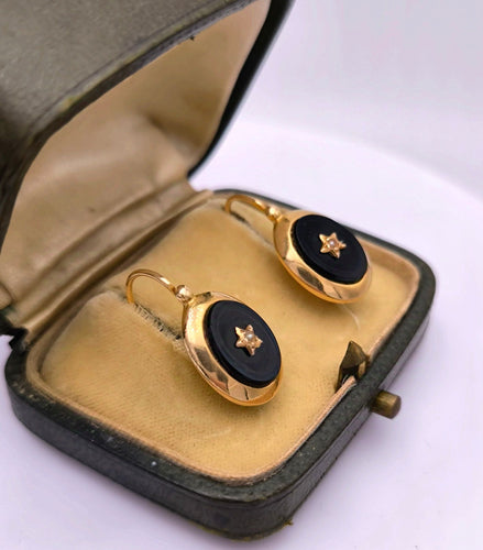 Boucles d'oreilles Boucles d'oreilles Napoléon III or, onyx et perle 58 Facettes