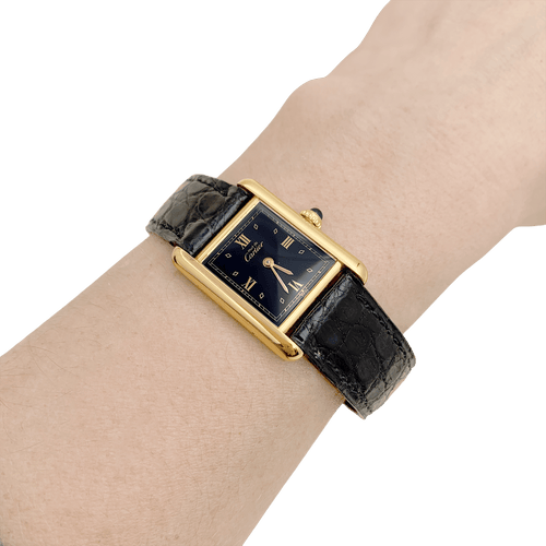 Titta Cartier "Tank Måste" Silver guldpläterad, läder.