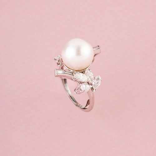 Bague 54 Bague perle des Mers du Sud et diamants en or blanc 18K 58 Facettes