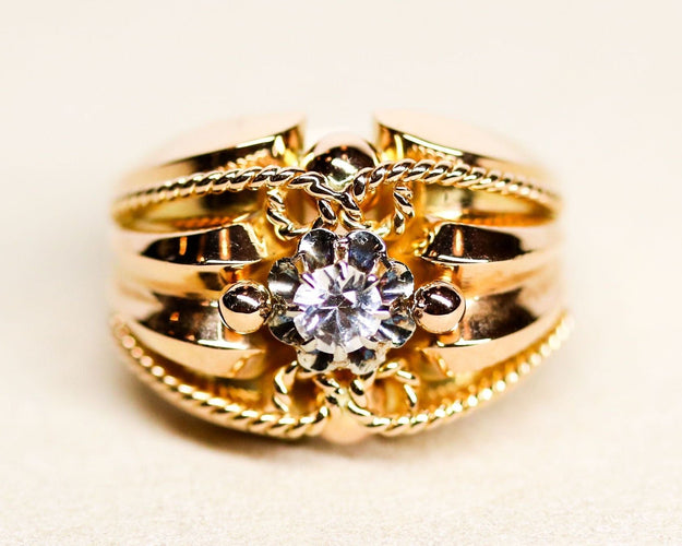 Bague 61 Bague 1950 Or Rose Diamant Torsade 58 Facettes C2057