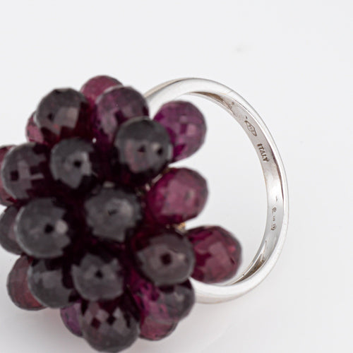 Bague 52 Bague cocktail vintage en or blanc 18 carats avec grenat briolette 58 Facettes G13871