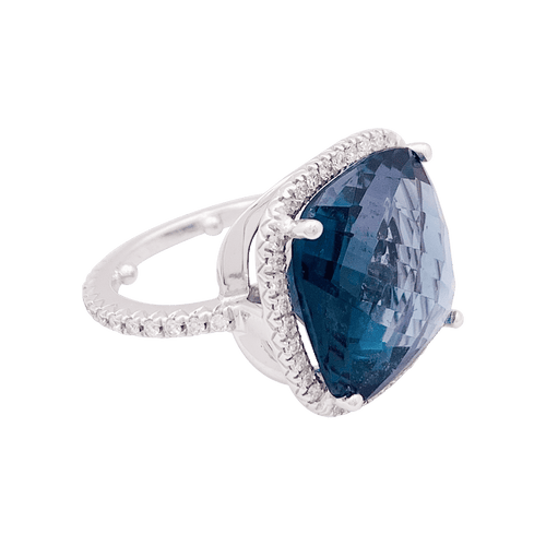 Bague 49 Bague or, topaze bleue, diamants. 58 Facettes 34031