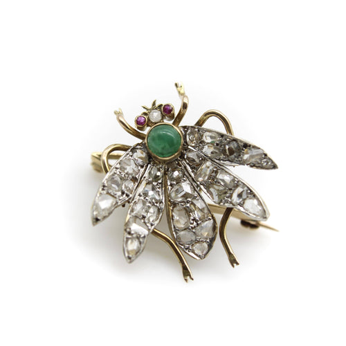Broche Broche victorienne en or avec diamants taille rose et insecte tremblant 58 Facettes A2001O