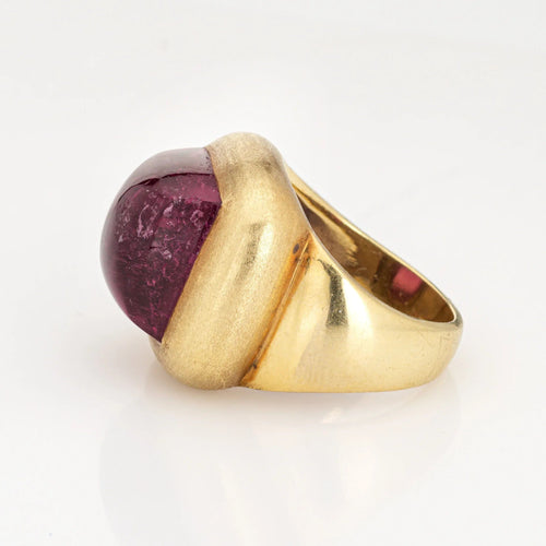 Bague Cabochon Pink Tourmaline Ring Square Cocktail Estate 18k Yellow Gold Sz 6 Maz 58 Facettes G13411