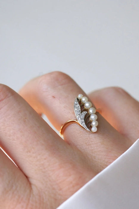 Belle Époque-Maiglöckchen-Perlen- und Diamantring