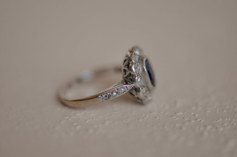 Bague 44.5 White gold and sapphire antique ring 58 Facettes