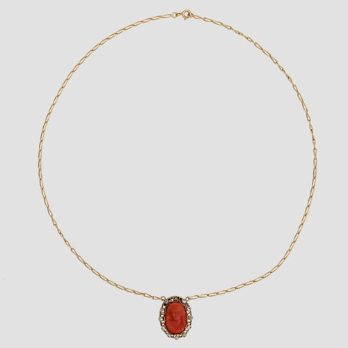 Collier Collier ancien or jaune camée corail et perles fines 58 Facettes 25-027