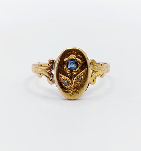 Bague 52.5 Bague art nouveau or rose fleur, saphir et diamants 58 Facettes A05529