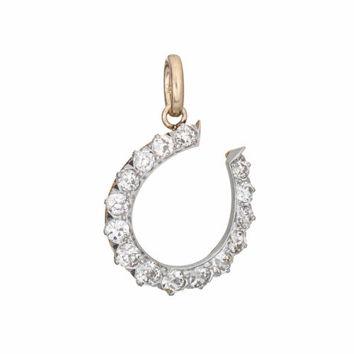 Pendentif Pendentif fer à cheval en diamant de style victorien antique, en or et platine, ancienne mine 58 Facettes G14061