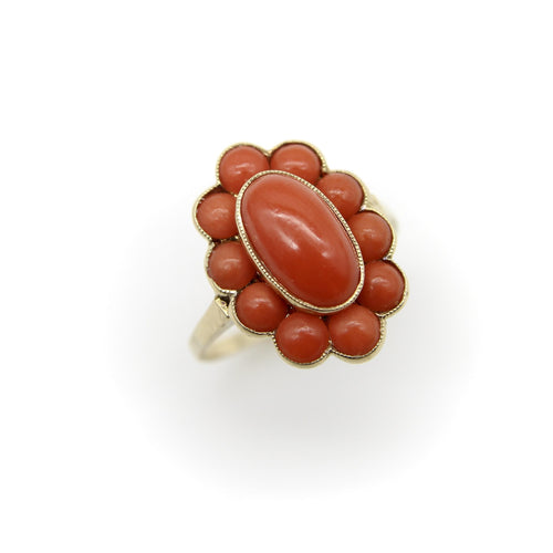 Bague 50 Bague rétro en or avec cabochon de corail 58 Facettes A2002D