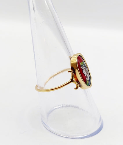 Bague 57 Bague Art Nouveau Limoges or jaune, plaque émaillée à la jeune fille (circa 1910) 58 Facettes A06342