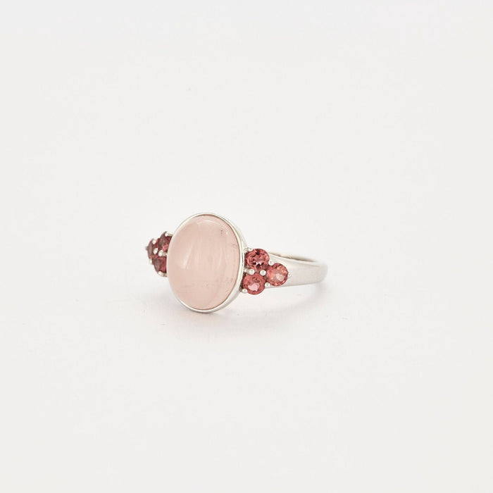 Bague 53 Bague or blanc quartz rose et tourmalines 58 Facettes