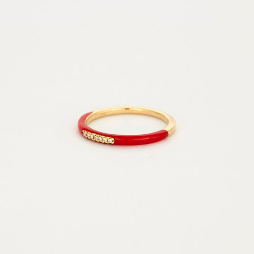 Bague 53 Bague or jaune céramique rouge 58 Facettes 3131750