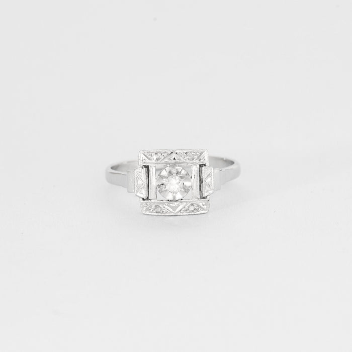 Ring Art Deco in witgoud en diamanten